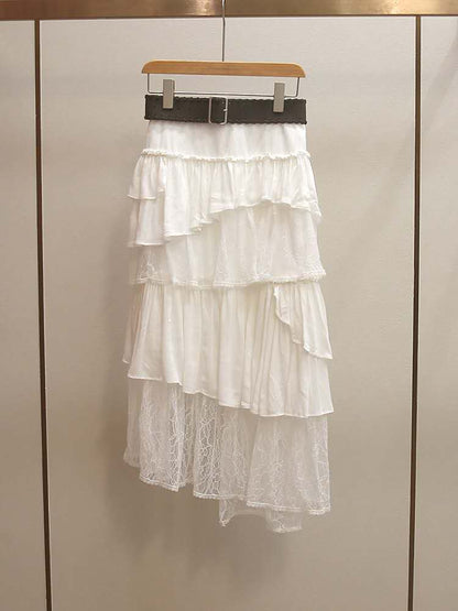 Avero Floral Lace Collar Shirt & Layered Skirt Set