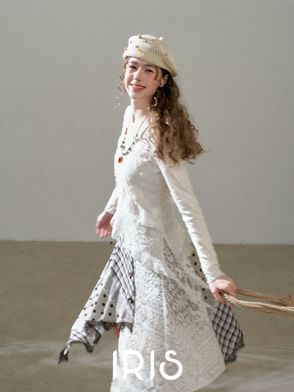 Embroidered Mesh Top & Patchwork Skirt Set