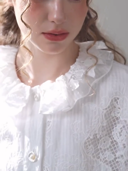Sweet Lace Detail Shirt Skirt Set