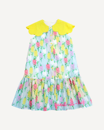 Floral Meadow Scalloped Dress - Sky Blue & Zesty Lemon
