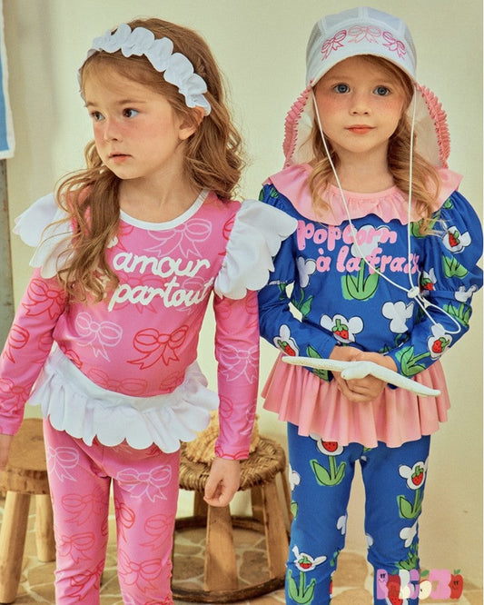 Girls Long Sleeve Swimsuit Set – UV Protection Cute Ruffle Swimwear