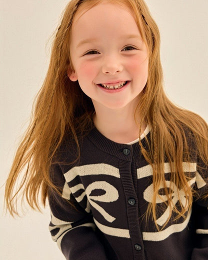 Black Chocolate Bow Jacquard Cardigan