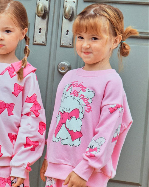 Girls Pink Bow Bear Sweatshirt – Cute Cartoon Pullover
