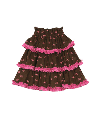 Girls Ruffle Party Dress Set Cupcake Cat Print Long Sleeve Top & Layered Skirt Birthday & Holiday Outfit