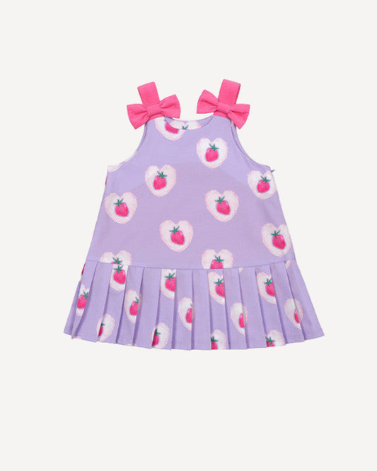 Sweet Strawberry Bow Dress for Little Girls