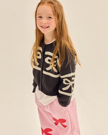 Black Chocolate Bow Jacquard Cardigan