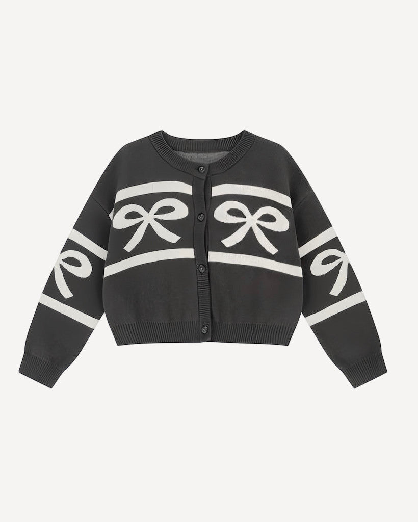 Black Chocolate Bow Jacquard Cardigan