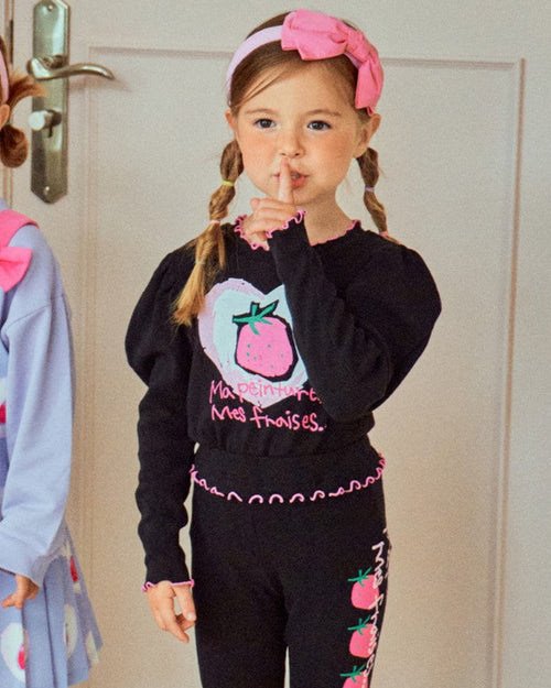 Kids Strawberry Heart Print Long Sleeve Top