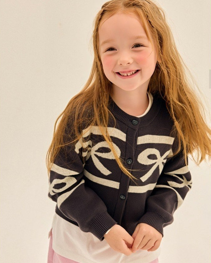 Black Chocolate Bow Jacquard Cardigan