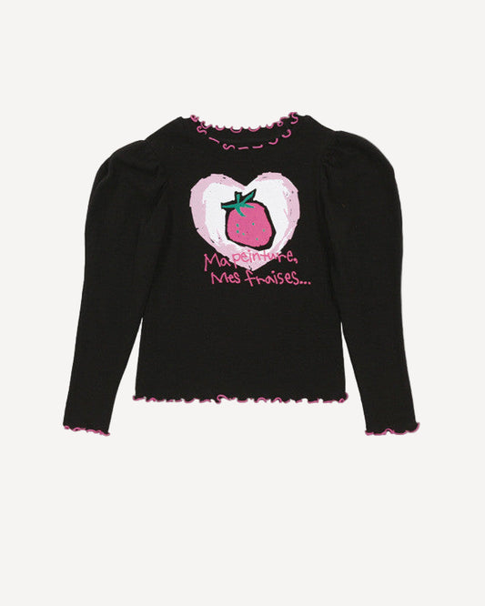 Kids Strawberry Heart Print Long Sleeve Top