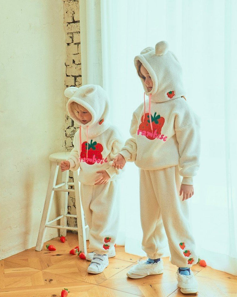 Strawberry Bunny Plush Hoodie Set - Creamy Cloud