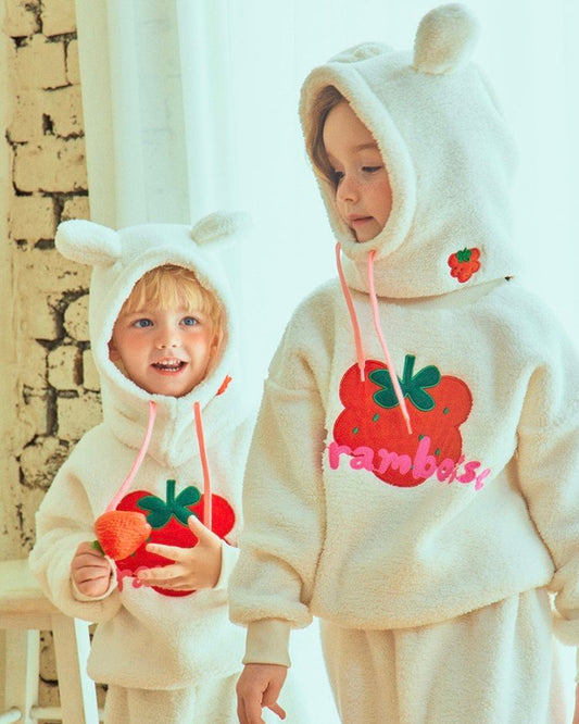 Strawberry Bunny Plush Hoodie Set - Creamy Cloud