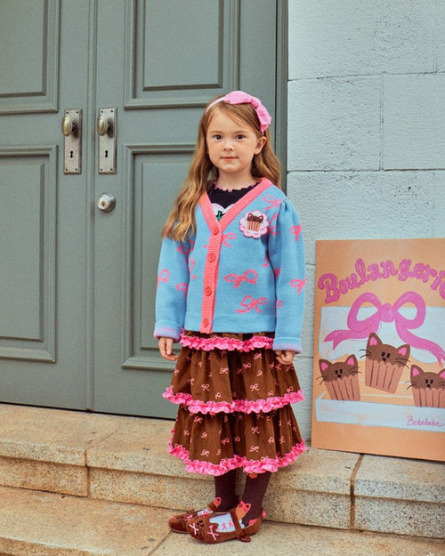 Kitten Cupcake & Bow Ruffle Set - Sky Blue & Chocolate
