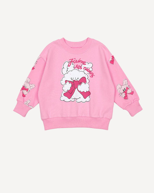Girls Pink Bow Bear Sweatshirt – Cute Cartoon Pullover