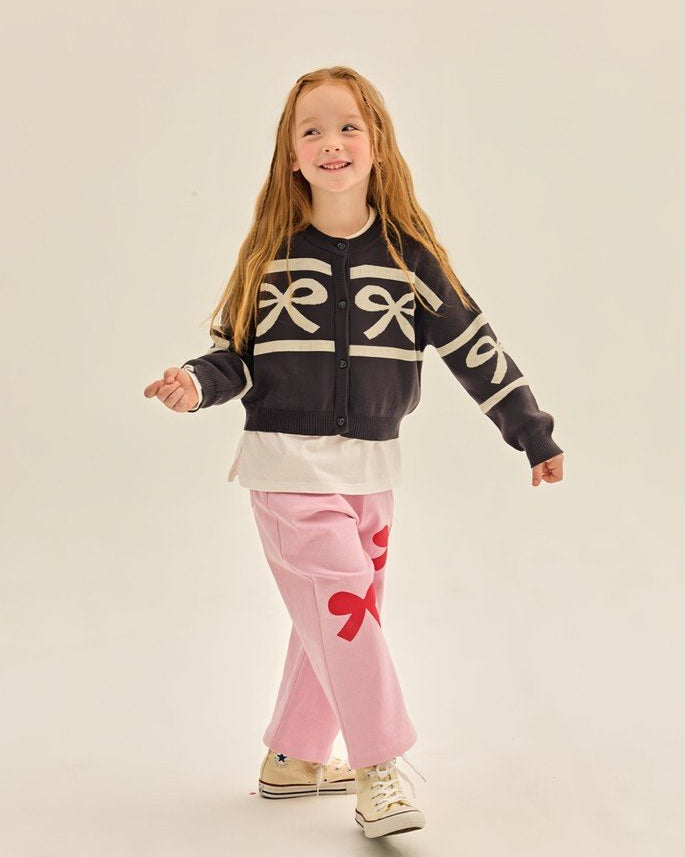 Black Chocolate Bow Jacquard Cardigan