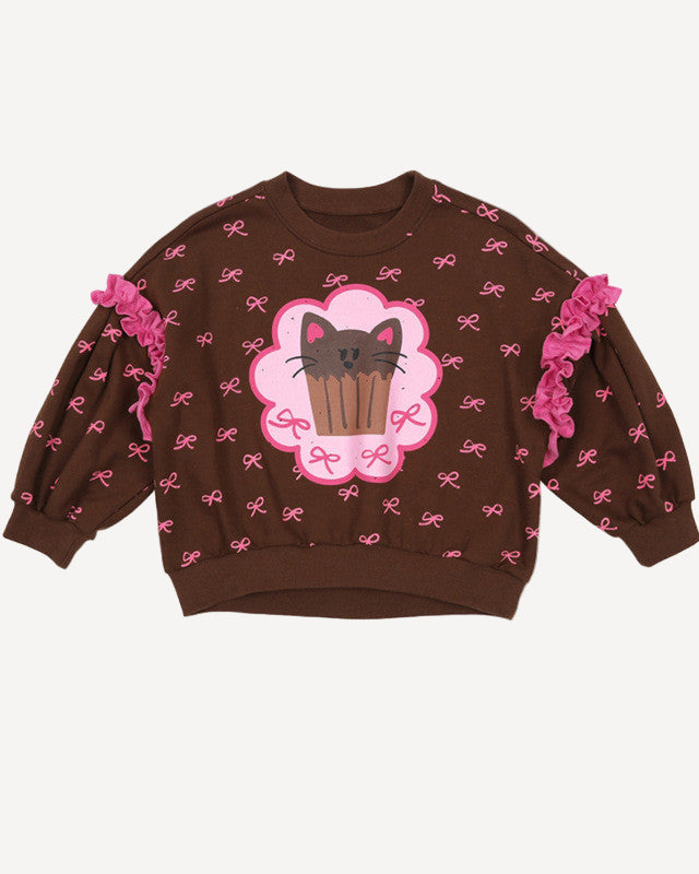 Cute Cat Cake Ruffle Sweatshirt