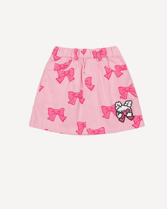 Girls Pink Bow Bear Skirt – Cute Cartoon A-Line Kids Skirt