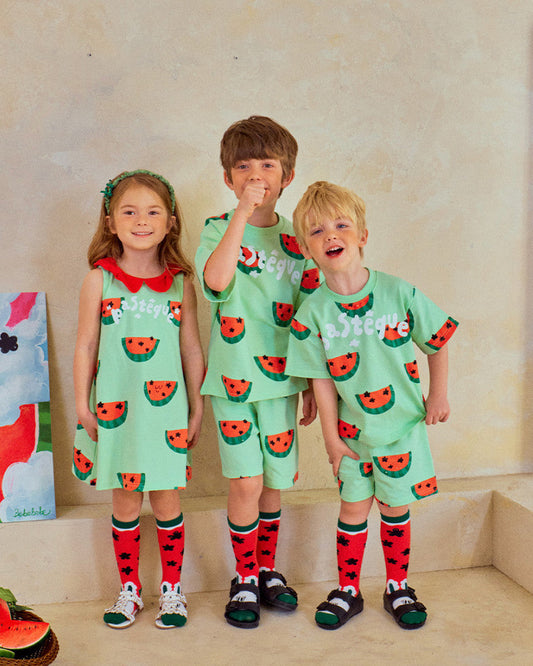 Sweet Watermelon Cotton Kids Shorts - Mint Green