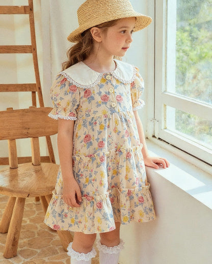 Vintage Garden Tiered Dress - Peaches & Cream
