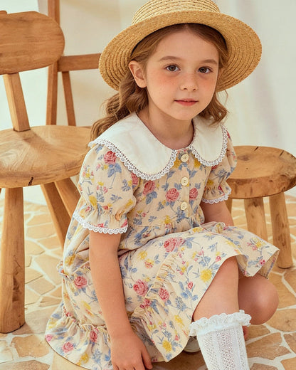 Vintage Garden Tiered Dress - Peaches & Cream