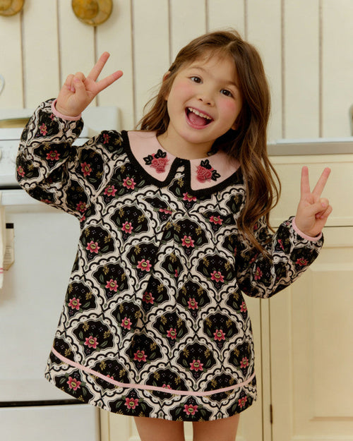Rose Meadow Embroidery Dress - Midnight Bloom