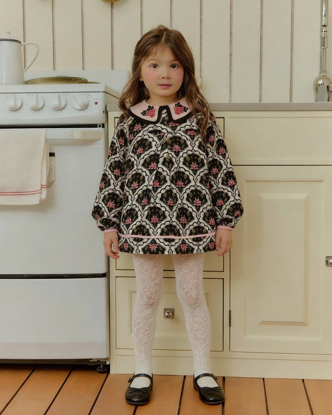 Rose Meadow Embroidery Dress - Midnight Bloom