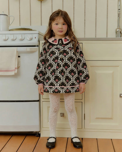 Rose Meadow Embroidery Dress - Midnight Bloom
