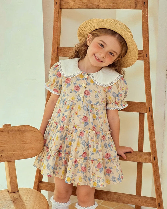 Vintage Garden Tiered Dress - Peaches & Cream