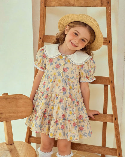 Vintage Garden Tiered Dress - Peaches & Cream