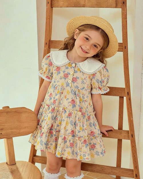 Vintage Garden Tiered Dress - Peaches & Cream