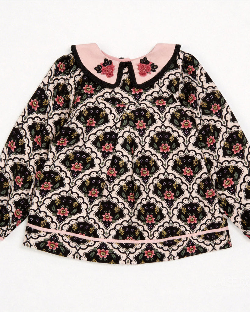 Rose Meadow Embroidery Dress - Midnight Bloom