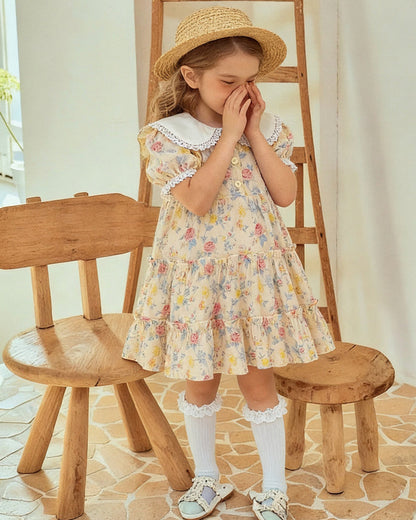 Vintage Garden Tiered Dress - Peaches & Cream