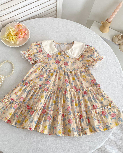 Vintage Garden Tiered Dress - Peaches & Cream