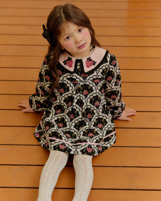 Rose Meadow Embroidery Dress - Midnight Bloom