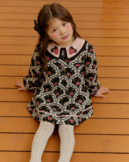 Rose Meadow Embroidery Dress - Midnight Bloom