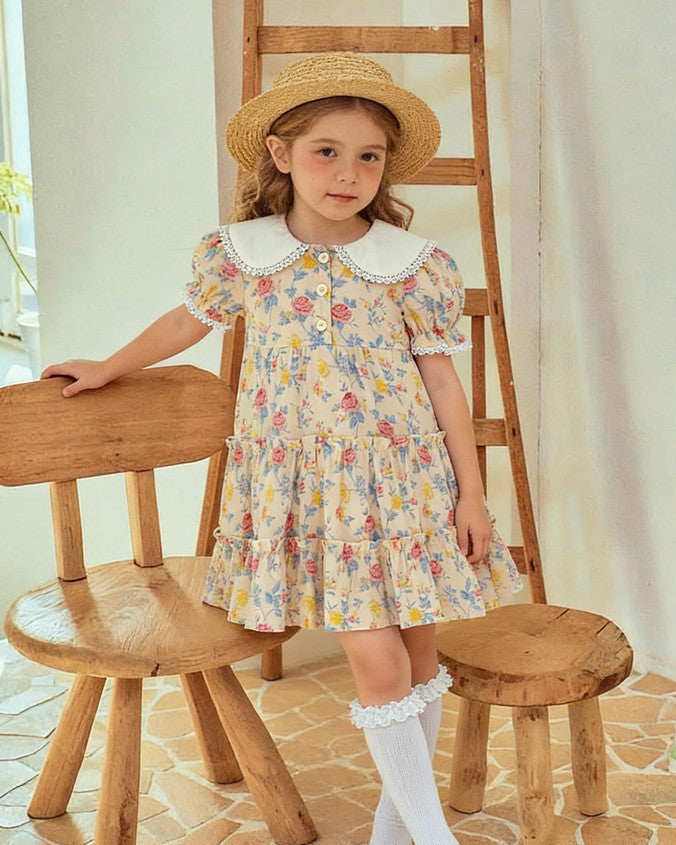 Vintage Garden Tiered Dress - Peaches & Cream