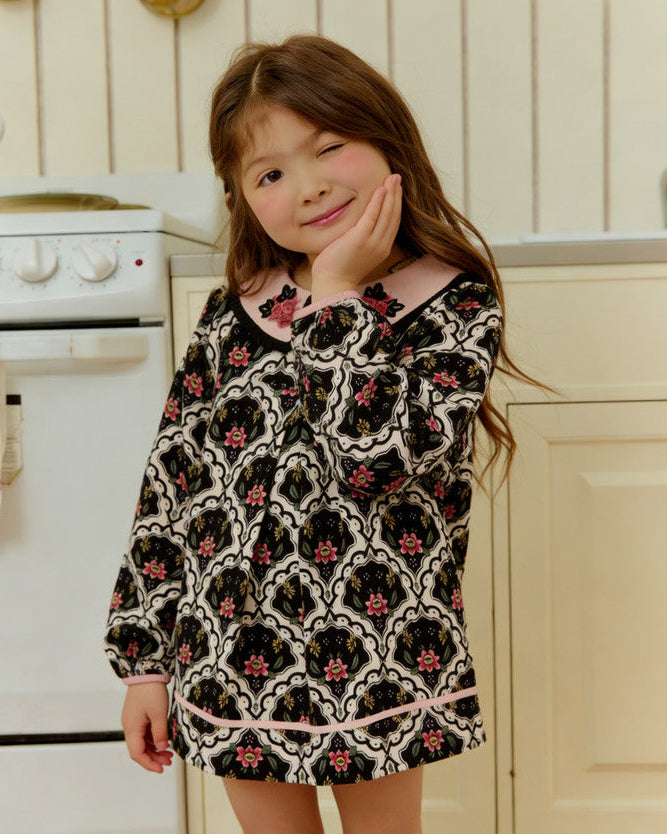 Rose Meadow Embroidery Dress - Midnight Bloom