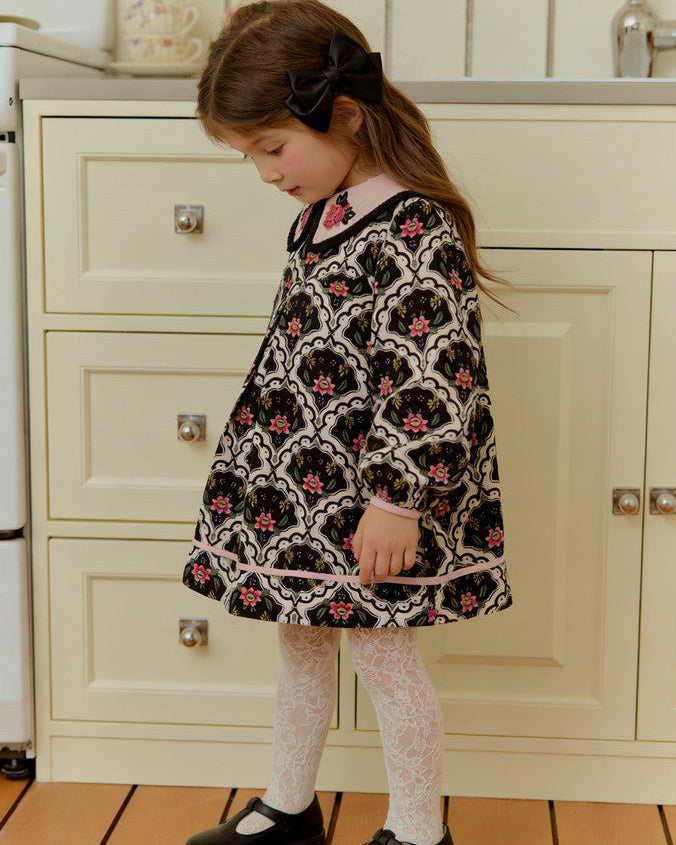 Rose Meadow Embroidery Dress - Midnight Bloom