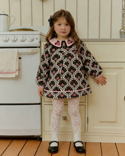 Rose Meadow Embroidery Dress - Midnight Bloom