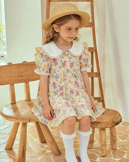 Vintage Garden Tiered Dress - Peaches & Cream