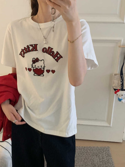 Hello Kitty Graphic Tee – Cute Casual Cartoon T-Shirt for Women & Teens