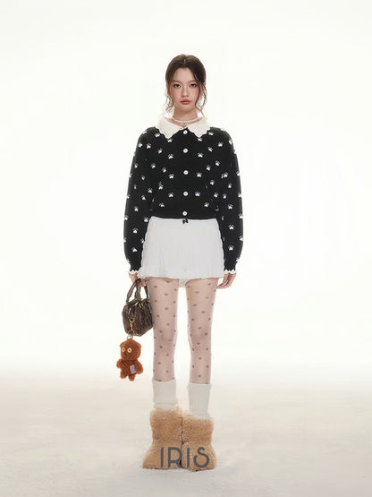 Daisy Embroidered Knit Sweater – Cute Floral Pullover in Black & Red