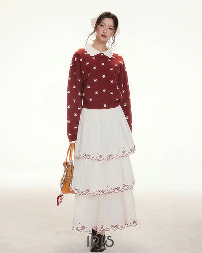 Daisy Embroidered Knit Sweater – Cute Floral Pullover in Black & Red