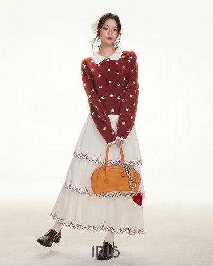 Daisy Embroidered Knit Sweater – Cute Floral Pullover in Black & Red