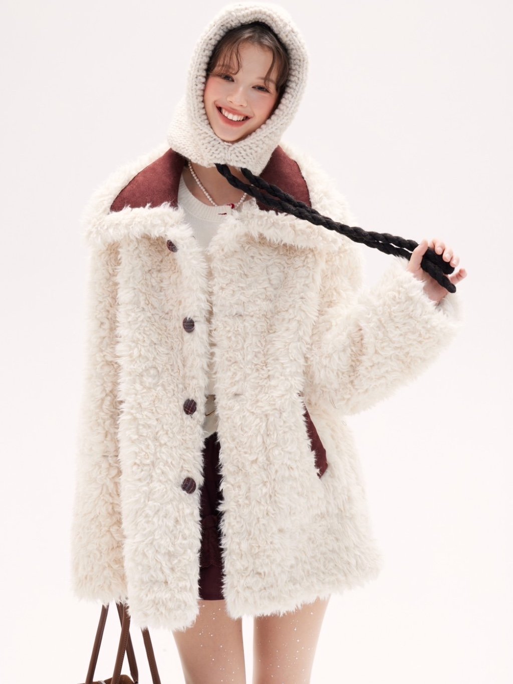 With It Double Wear Fur Coat - Mahogany & Cream