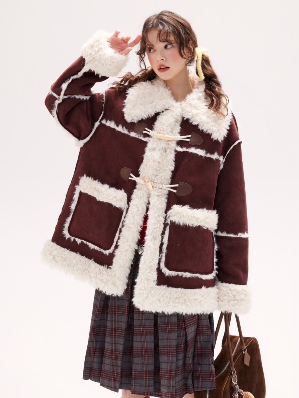 With It Double Wear Fur Coat - Mahogany & Cream