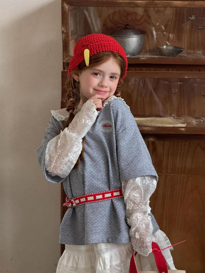 Lace Collar Sweatshirt & Lace Layered Skirt