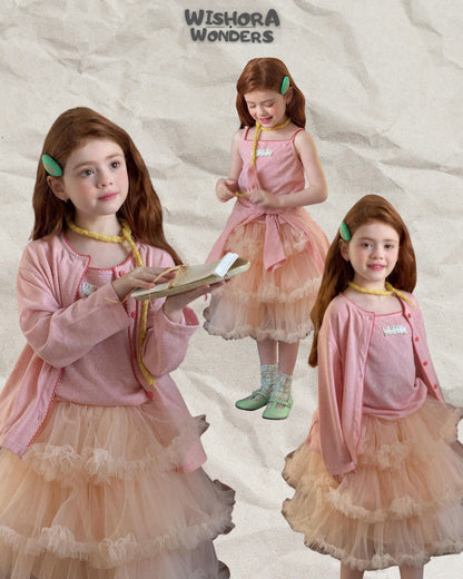 Girls Layered Lace Tulle Skirt – Elegant Princess Ruffle Midi Skirt