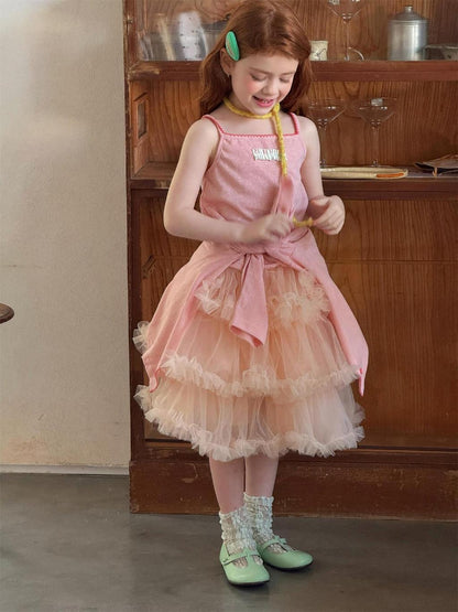 Girls Layered Lace Tulle Skirt – Elegant Princess Ruffle Midi Skirt