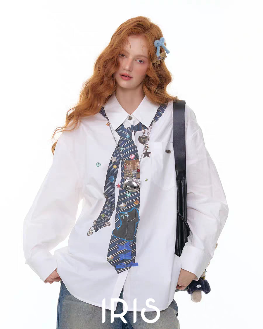 Cloudy Blue Playful Graphic Tie Shirt